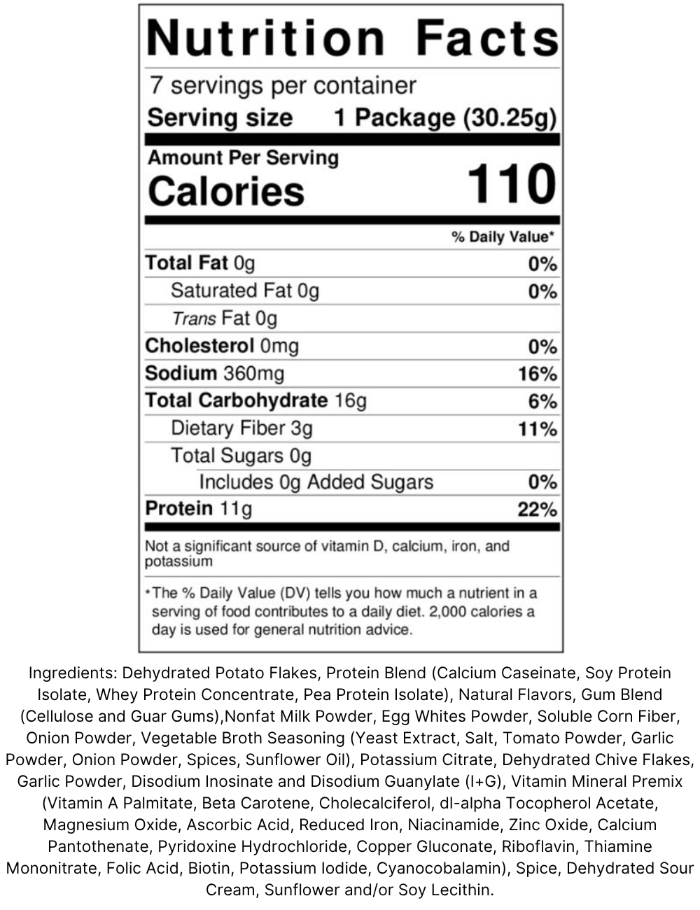 Nutrition facts for Sour Cream & Chives Mashed Potatoes (110 Calories)